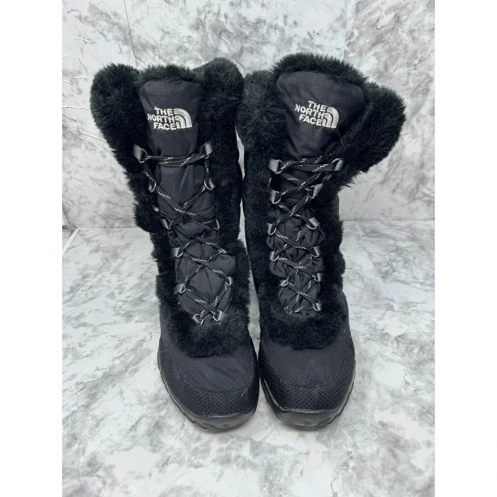 The North Face 🖤Nuptse Purna Black Faux‎ Fur Winter Snow Boots Womens 8